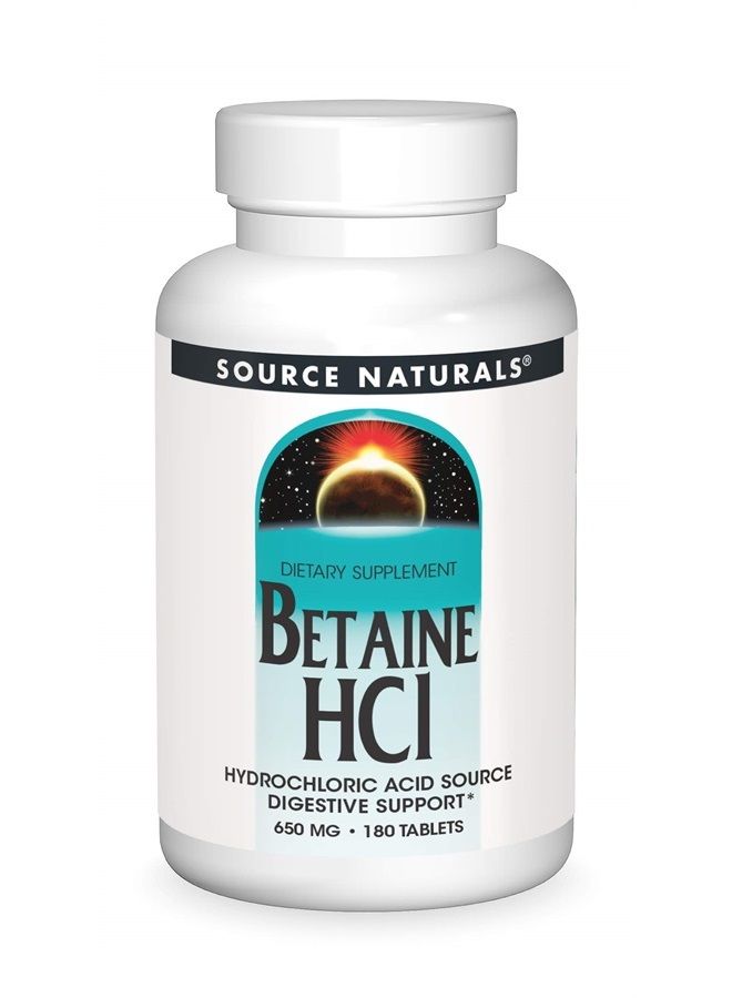 Source Naturals مصدر حمض الهيدروكلوريك بيتاين هيدروكلوريك 650 مجم - 180 قرص - Image 1