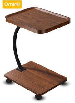 Ominii Rolling Wooden Tray Table with Wheels – C-Shaped Sofa Side Table for Laptop, Coffee & Snacks, Easy to Move, Compact Design for Living Room & Bedroom  - Image 1