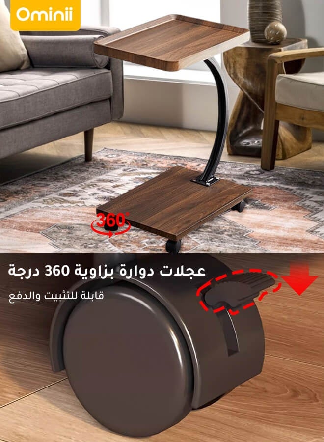Ominii Rolling Wooden Tray Table with Wheels – C-Shaped Sofa Side Table for Laptop, Coffee & Snacks, Easy to Move, Compact Design for Living Room & Bedroom - Image 3