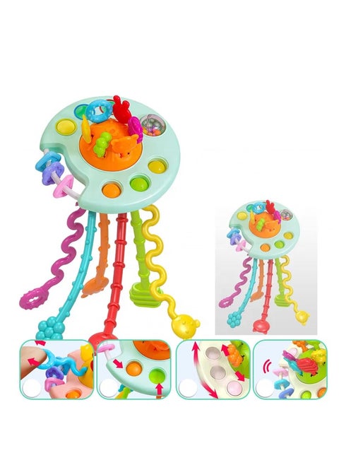 Interactive game to develop children's skills - sensory rope pulling game with multi-colored activities
