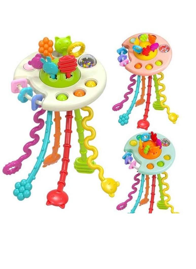 Interactive game to develop children's skills - sensory rope pulling game with multi-colored activities