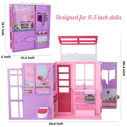 Bettina Doll House for 115inch Dolls 2Story Foldable Dollhouse with 37 pcs Furnitures Accessories Playhouse with Pet House Gifts for Girls Kids Toddlers - Image 5