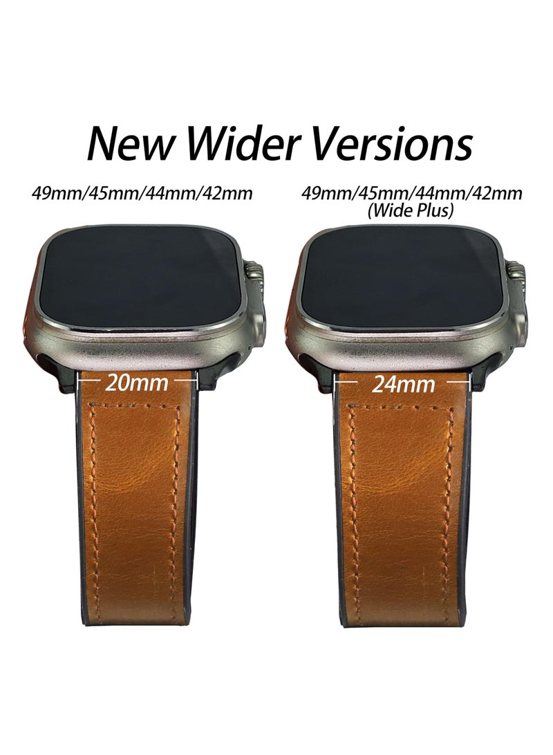 SYOSI Leather Watch Band Compatible with Apple Watch 49mm, 45mm, 44mm, 42mm, Genuine Leather Strap with Magnetic Buckle for Apple Watch Ultra/Ultra 2 Series, Classic Brown - Image 2