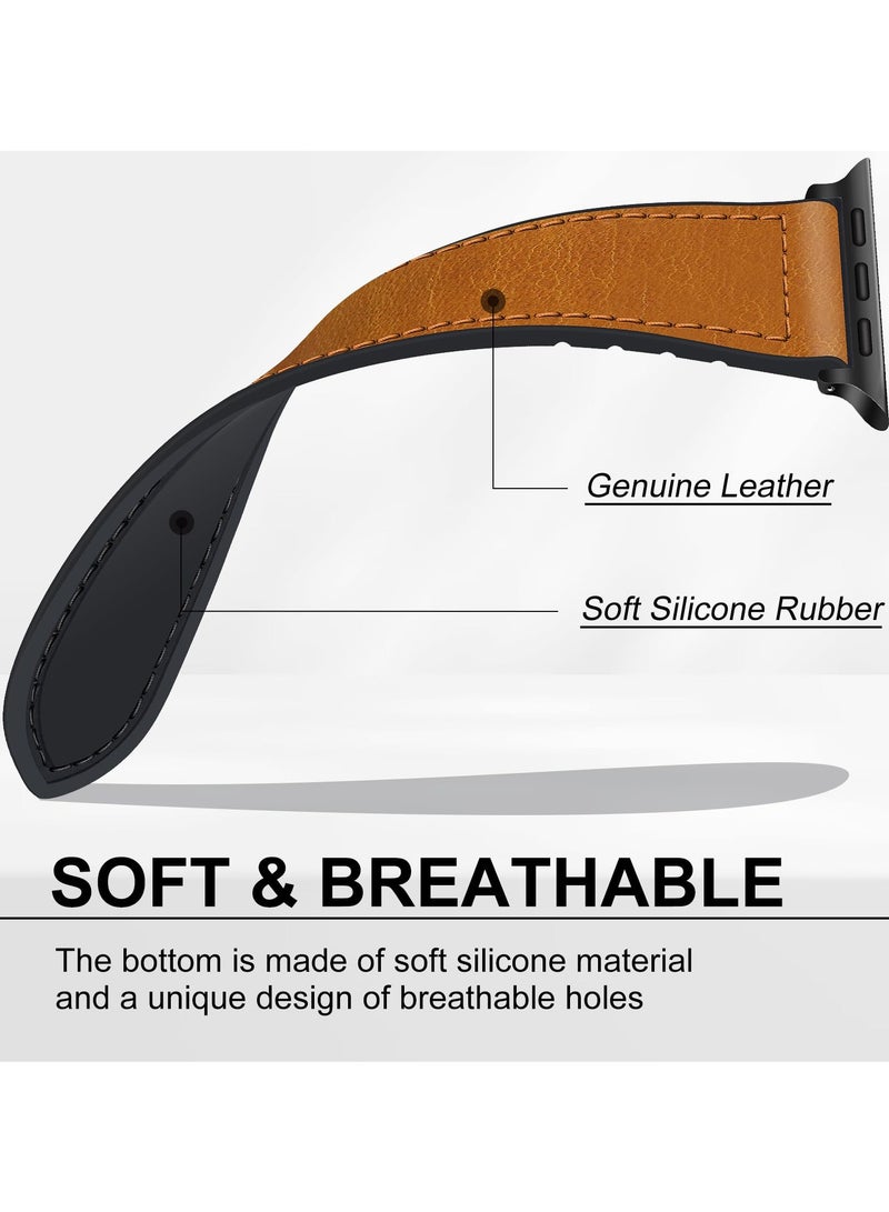 SYOSI Leather Watch Band Compatible with Apple Watch 49mm, 45mm, 44mm, 42mm, Genuine Leather Strap with Magnetic Buckle for Apple Watch Ultra/Ultra 2 Series, Classic Brown - Image 5