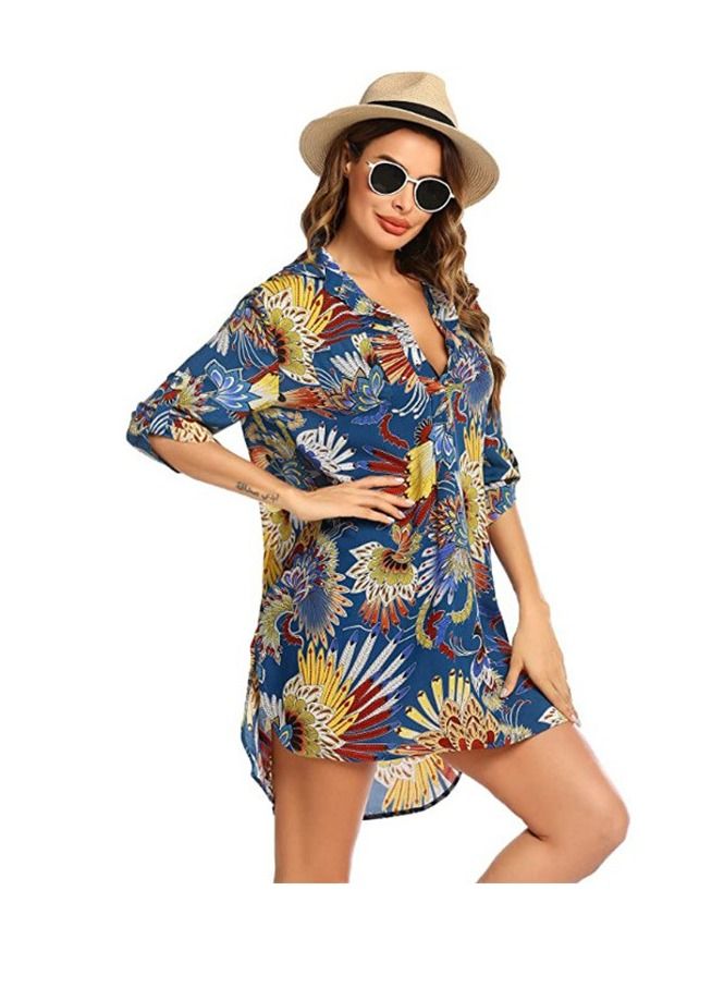 Loquat Swimsuit Beach Cover Up Shirt Bikini Beachwear Suit Beach Dress Blue - Image 1