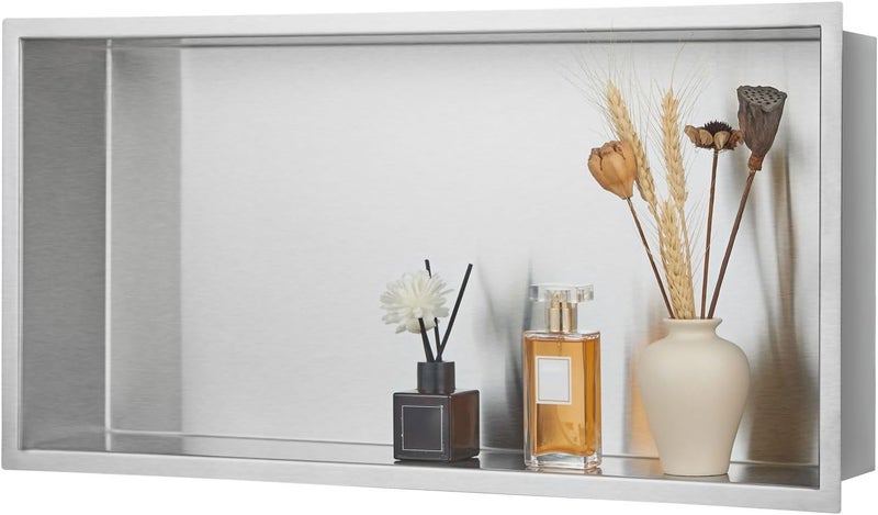 LBTBDBN 24x12x4 Inch Brushed Nickel Shower Niche, No Tile Needed Recessed Wall Niche for Bathroom Storage, Stainless Steel Shower Shelf Insert Tile Ready, Brushed Nickel Shower Shelves - Image 1