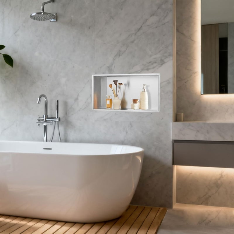 LBTBDBN 24x12x4 Inch Brushed Nickel Shower Niche, No Tile Needed Recessed Wall Niche for Bathroom Storage, Stainless Steel Shower Shelf Insert Tile Ready, Brushed Nickel Shower Shelves - Image 2