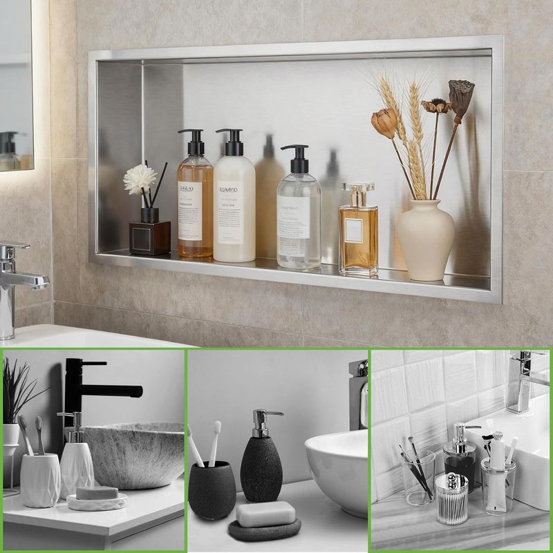 LBTBDBN 24x12x4 Inch Brushed Nickel Shower Niche, No Tile Needed Recessed Wall Niche for Bathroom Storage, Stainless Steel Shower Shelf Insert Tile Ready, Brushed Nickel Shower Shelves - Image 4