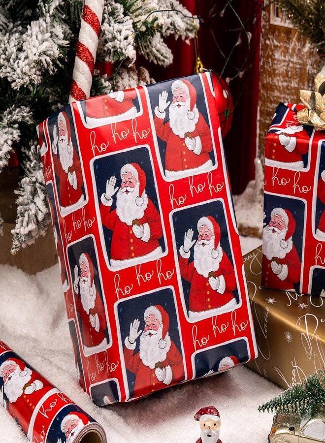 MAYPLUSS Vintage Christmas Santa Wrapping Paper Roll - 17 Inch X 33 Feet - Reversible Red Festive Season's Greetings Santa Holiday Christmas Gift Wrap Thick Paper for Holiday, Birthday, New Year - Image 4