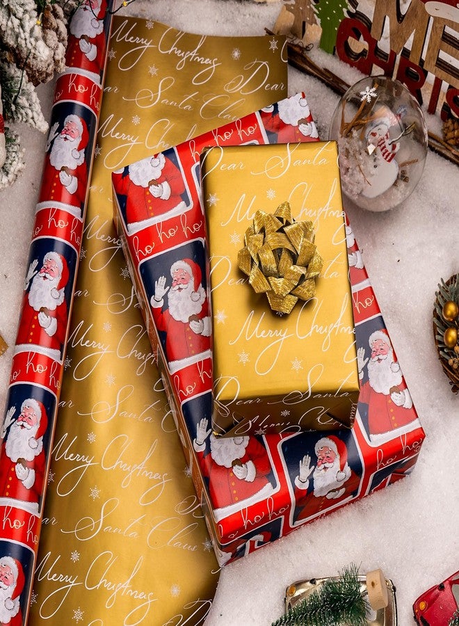 MAYPLUSS Vintage Christmas Santa Wrapping Paper Roll - 17 Inch X 33 Feet - Reversible Red Festive Season's Greetings Santa Holiday Christmas Gift Wrap Thick Paper for Holiday, Birthday, New Year - Image 5