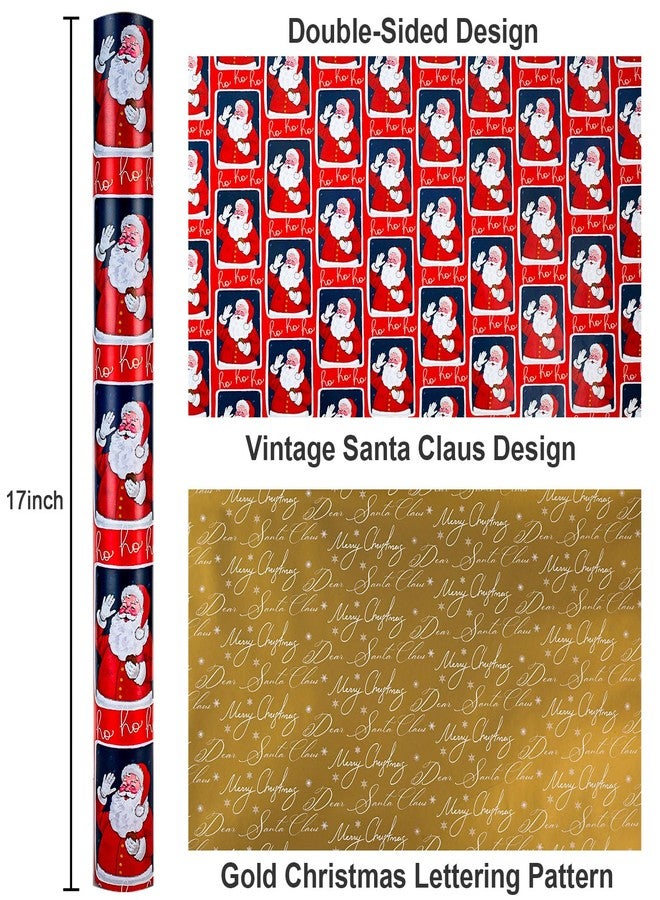 MAYPLUSS Vintage Christmas Santa Wrapping Paper Roll - 17 Inch X 33 Feet - Reversible Red Festive Season's Greetings Santa Holiday Christmas Gift Wrap Thick Paper for Holiday, Birthday, New Year - Image 3