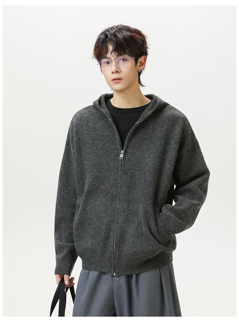 NIBEMINENT Men's Knit Hooded Zipper Cardigan Autumn/Winter Business Casual  Sweater Men's Clothing Jacket - Image 4