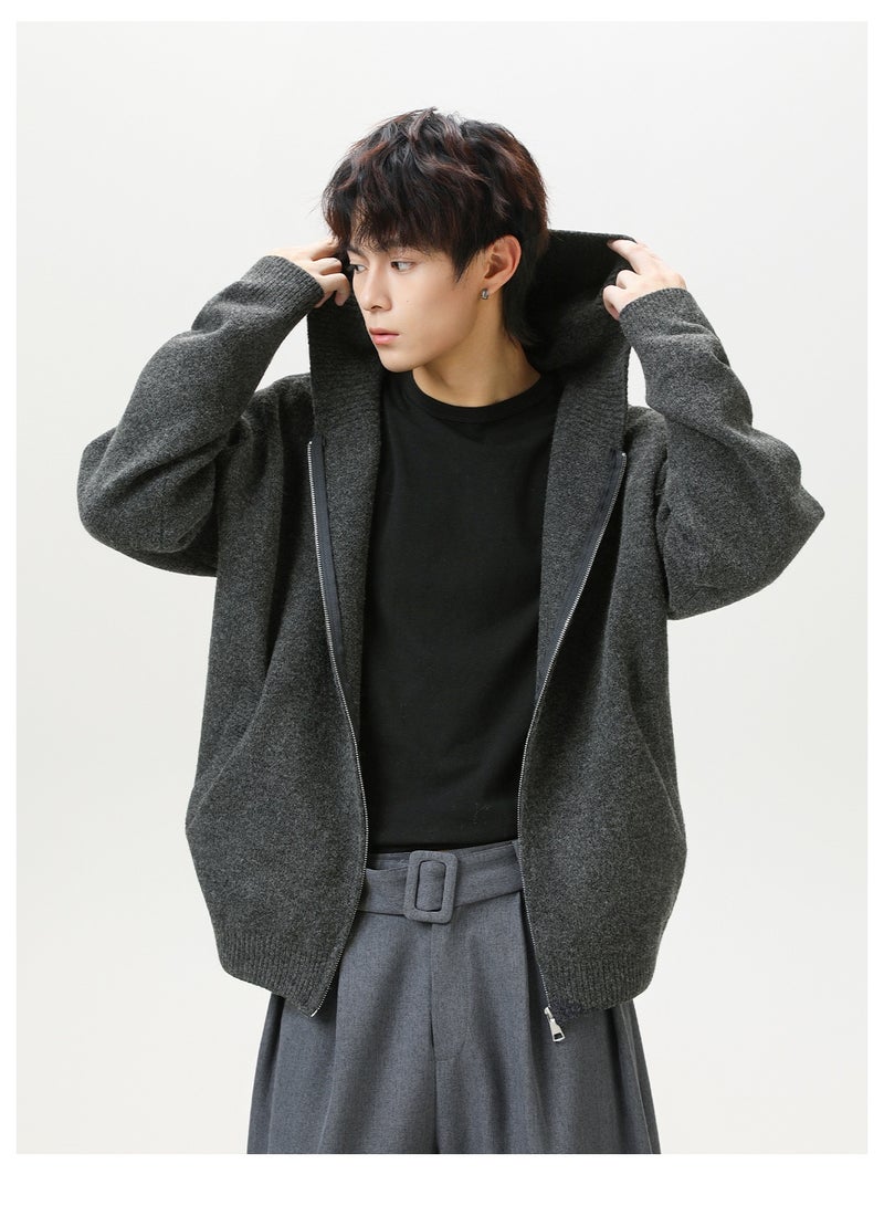 NIBEMINENT Men's Knit Hooded Zipper Cardigan Autumn/Winter Business Casual  Sweater Men's Clothing Jacket - Image 3