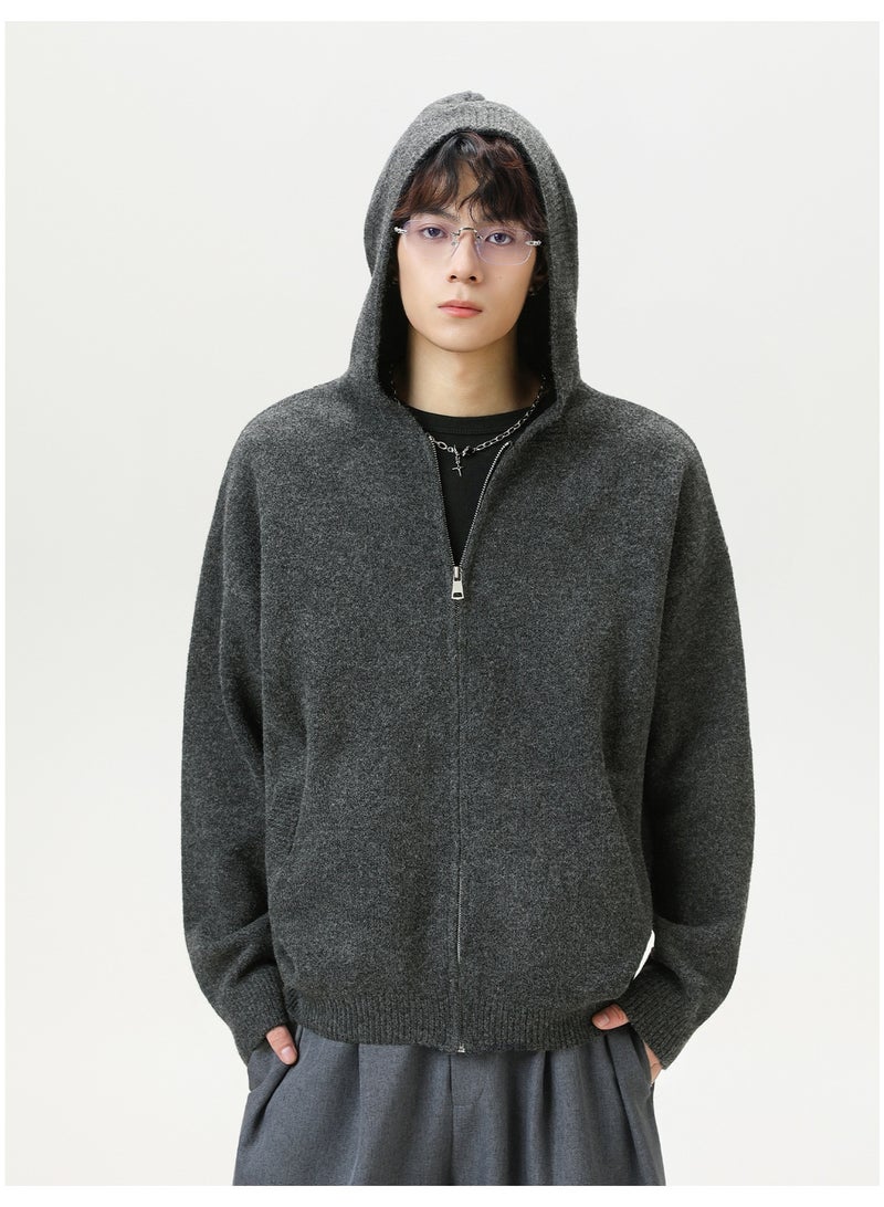 NIBEMINENT Men's Knit Hooded Zipper Cardigan Autumn/Winter Business Casual  Sweater Men's Clothing Jacket - Image 2