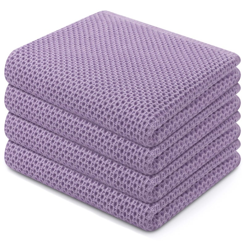 Homaxy 100% Cotton Waffle Weave Kitchen Dish Towels, Ultra Soft Absorbent Quick Drying Cleaning Towel, 13 x 28 Inches, 4-Pack, Lavender - Image 1