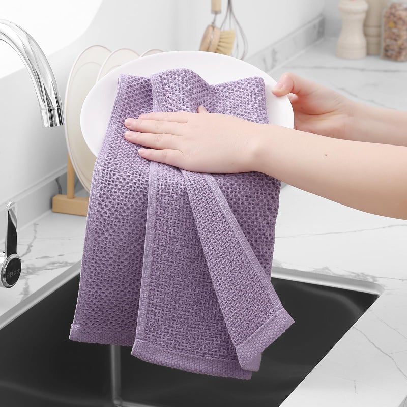 Homaxy 100% Cotton Waffle Weave Kitchen Dish Towels, Ultra Soft Absorbent Quick Drying Cleaning Towel, 13 x 28 Inches, 4-Pack, Lavender - Image 4