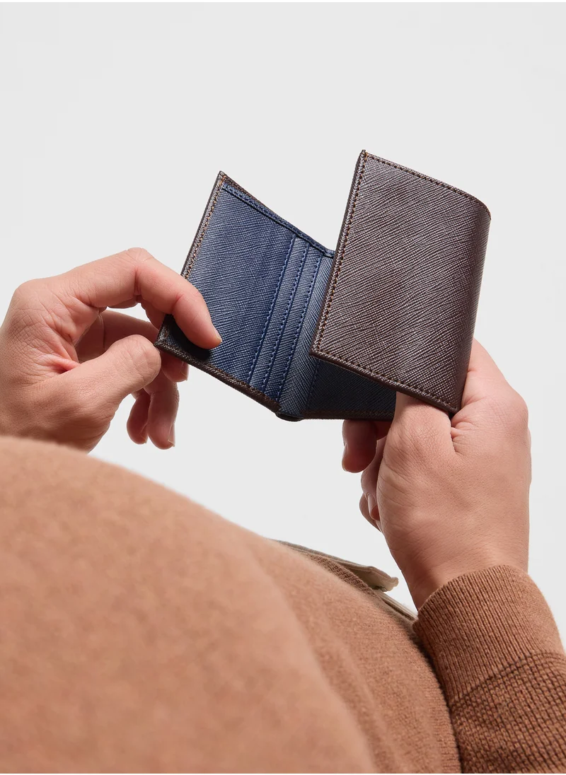 Robert Wood Safiano Texture Two Tone Tri-Fold Wallet