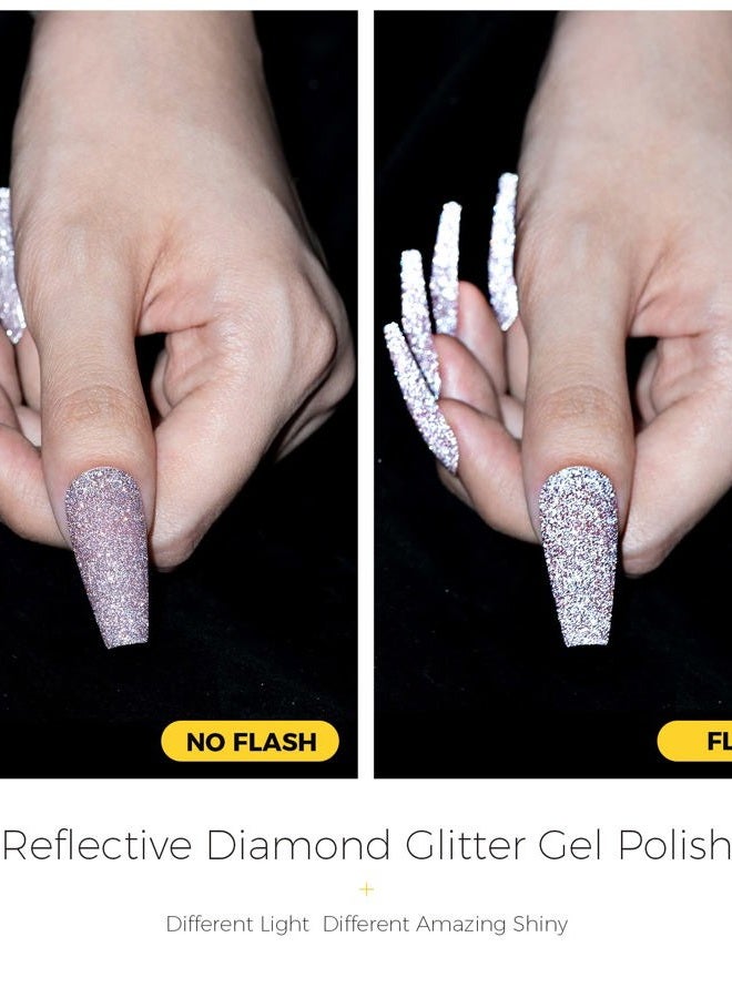 BURANO Glitter Gel Nail Polish Set, 6 Colors Reflective Sparkling Holographic Gel Nail Polish, Soak Off LED UV Gel Nail Kit with Cuticle Oil Gift - Image 4