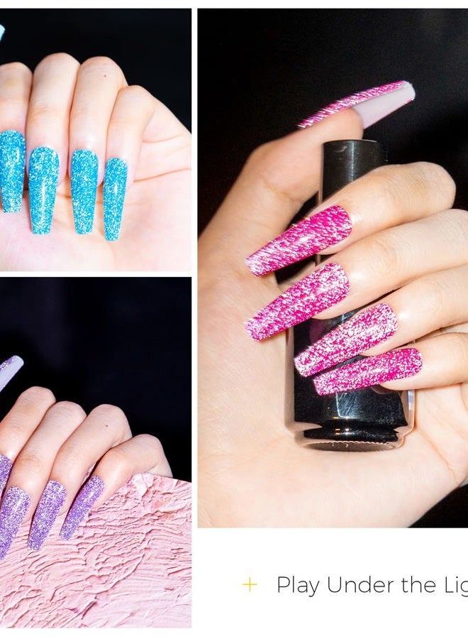 BURANO Glitter Gel Nail Polish Set, 6 Colors Reflective Sparkling Holographic Gel Nail Polish, Soak Off LED UV Gel Nail Kit with Cuticle Oil Gift - Image 2