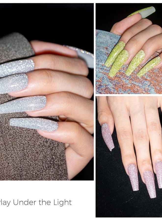BURANO Glitter Gel Nail Polish Set, 6 Colors Reflective Sparkling Holographic Gel Nail Polish, Soak Off LED UV Gel Nail Kit with Cuticle Oil Gift - Image 3