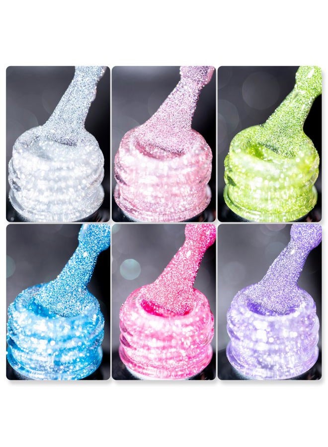 BURANO Glitter Gel Nail Polish Set, 6 Colors Reflective Sparkling Holographic Gel Nail Polish, Soak Off LED UV Gel Nail Kit with Cuticle Oil Gift - Image 1