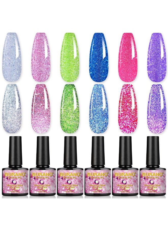 BURANO Glitter Gel Nail Polish Set, 6 Colors Reflective Sparkling Holographic Gel Nail Polish, Soak Off LED UV Gel Nail Kit with Cuticle Oil Gift - Image 5