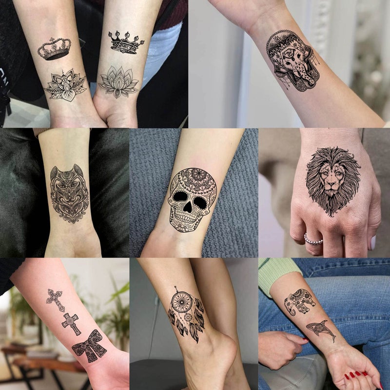 Bilizar 32 Sheets 89+ PCS Black Lotus Temporary Tattoos For Women Hands Adults Underboob, Tribal Indian Elephant Skull Snake Fake Tattoos, Bulk Bohemia Butterfly Tattoo Kit Sets Mandala Flower Moon - Image 5