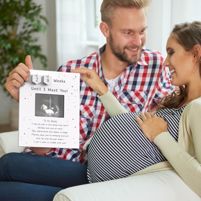EURSET Sonogram Picture Frame Countdown Weeks For Dad - Pregnancy Announcements Ideas Sign - Standard 4"x3" Ultrasound Photo - Gender Reveal Gifts For Husband Father - New Expecting Parents to Be Keepsake - Image 3