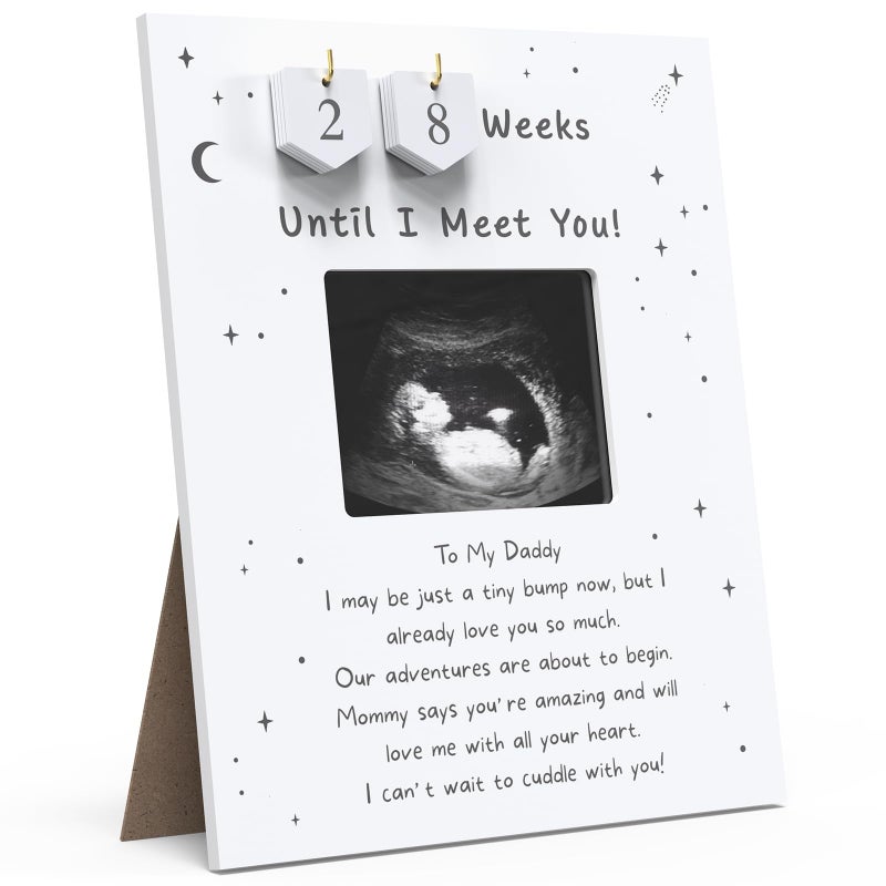 EURSET Sonogram Picture Frame Countdown Weeks For Dad - Pregnancy Announcements Ideas Sign - Standard 4"x3" Ultrasound Photo - Gender Reveal Gifts For Husband Father - New Expecting Parents to Be Keepsake - Image 1