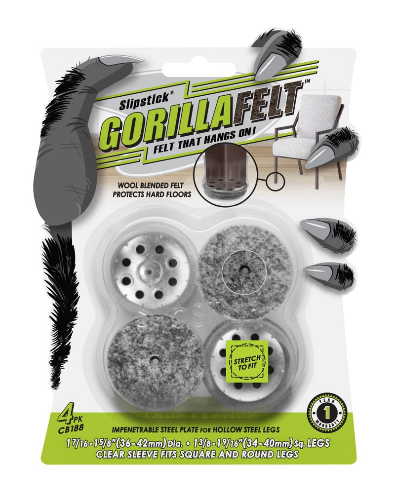 Slipstick واقيات أرجل الكراسي من Slipstick Gorillafelt للأرضيات الخشبية، وسادات لباد شفافة للأثاث تبقى ثابتة، تناسب الأرجل المستديرة والمربعة، تتضمن 4 جوارب شفافة فاخرة للكراسي، Cb188 - Image 1