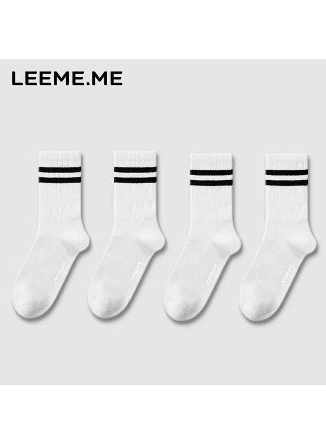 Leeme.me Grain Rice socks Women's Spring Anti-odor Women's Socks Striped Flat Tube Women's Socks 4 White
