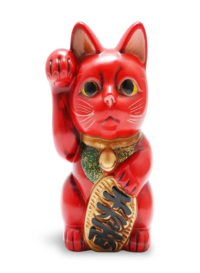 COTONOHA Seto-yaki Maneki Neko Piggy Bank, 6.3 inches, Hand-Painted Japanese Lucky Cat Figurine, Ceramic Money Bank for Home Decor, Fortune and Prosperity Talisman (Red) - Image 1