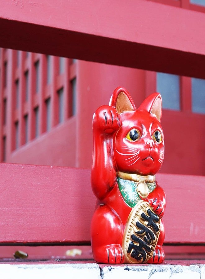 COTONOHA Seto-yaki Maneki Neko Piggy Bank, 6.3 inches, Hand-Painted Japanese Lucky Cat Figurine, Ceramic Money Bank for Home Decor, Fortune and Prosperity Talisman (Red) - Image 2