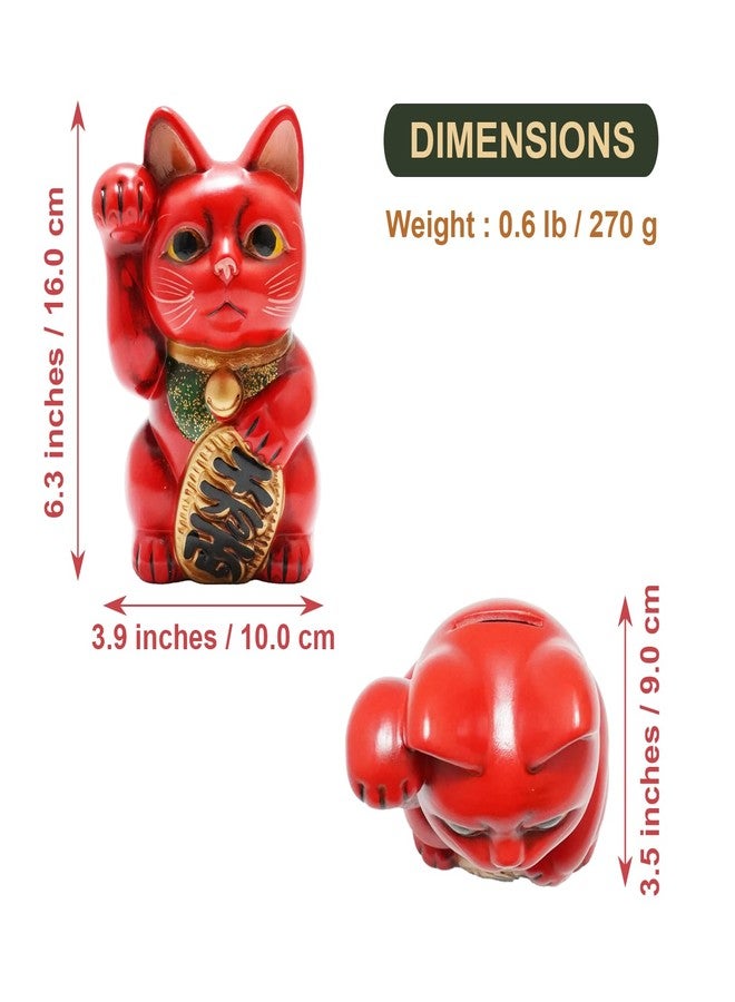 COTONOHA Seto-yaki Maneki Neko Piggy Bank, 6.3 inches, Hand-Painted Japanese Lucky Cat Figurine, Ceramic Money Bank for Home Decor, Fortune and Prosperity Talisman (Red) - Image 5