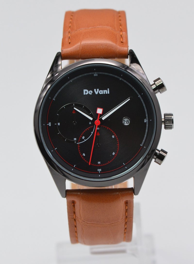 De Vani Men Wrist Watch Black Dial Brown PU Leather Band  - Image 3