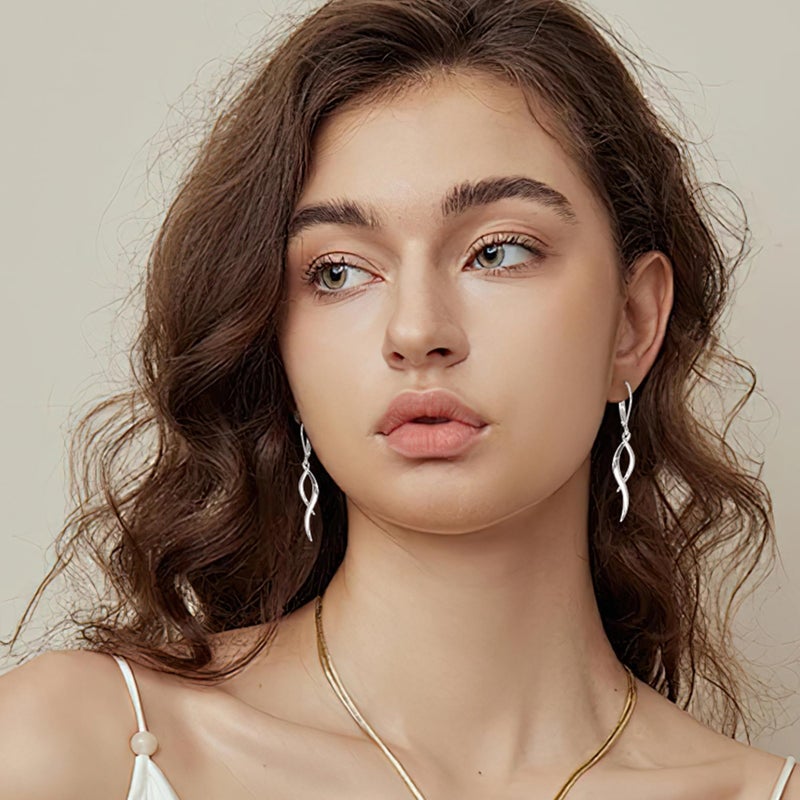 ALEXCRAFT Silver Dangle Earrings for Women, ALEXCRAFT Long Twisted Tassel Drop Earring 925 Sterling Silver French Hook Leverback Earrings for Women Trendy Hypoallergenic Elegant Lightweight Dangling Earring - Image 4