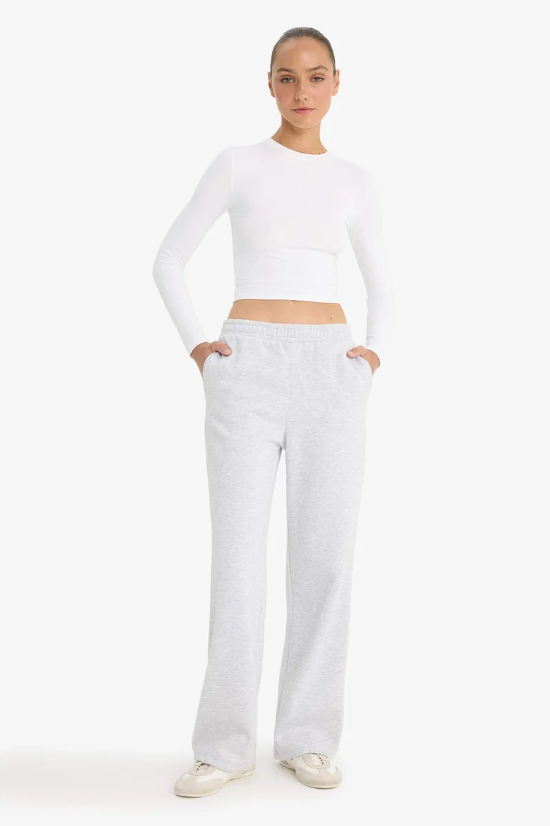 ديفاكتو Straight Fit Pocketed High Waist Thick Sweatpants