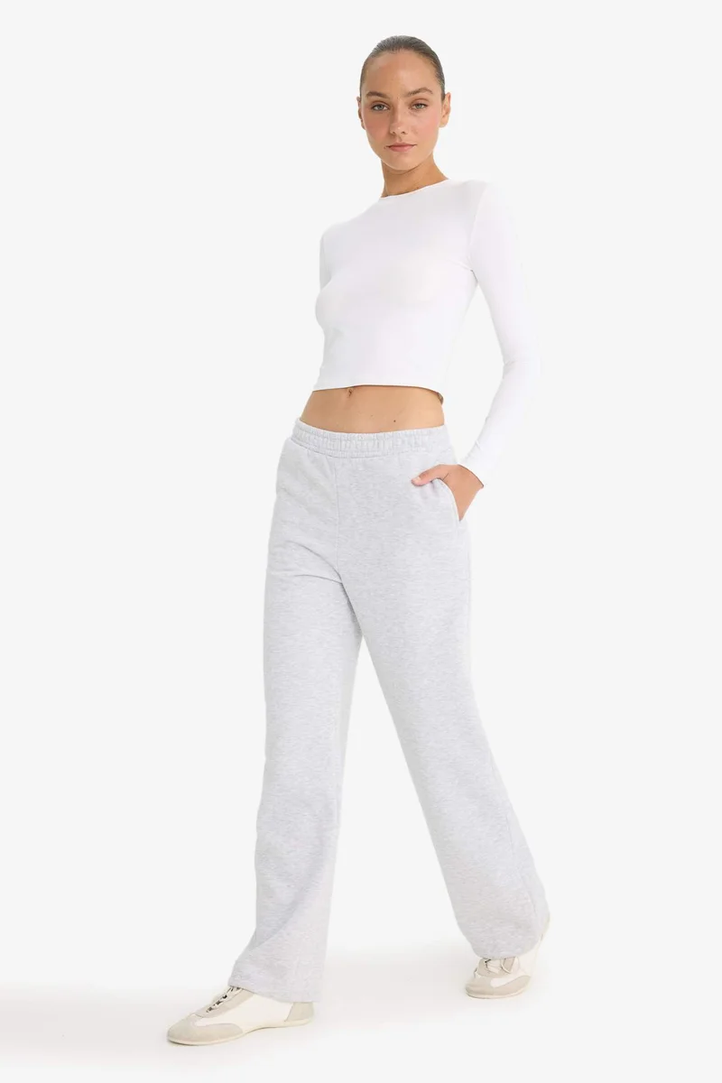 ديفاكتو Straight Fit Pocketed High Waist Thick Sweatpants