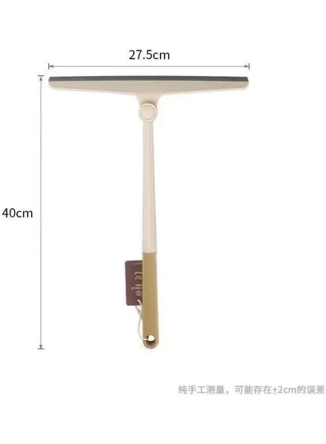 سبيس شوب ممسحة تنظيف بمقبض خشبي ورأس سيليكون أبيض للنوافذ الزجاجية والحمام فرشاة مرنة. - Image 2