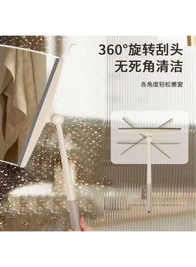 سبيس شوب ممسحة تنظيف بمقبض خشبي ورأس سيليكون أبيض للنوافذ الزجاجية والحمام فرشاة مرنة. - Image 3
