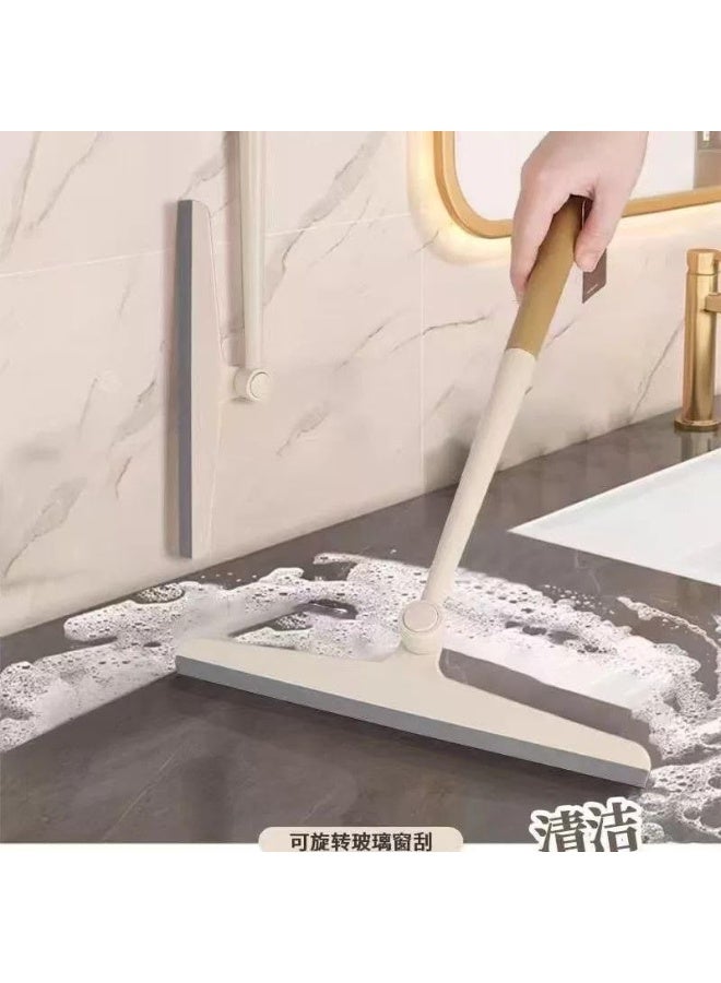 سبيس شوب ممسحة تنظيف بمقبض خشبي ورأس سيليكون أبيض للنوافذ الزجاجية والحمام فرشاة مرنة. - Image 1