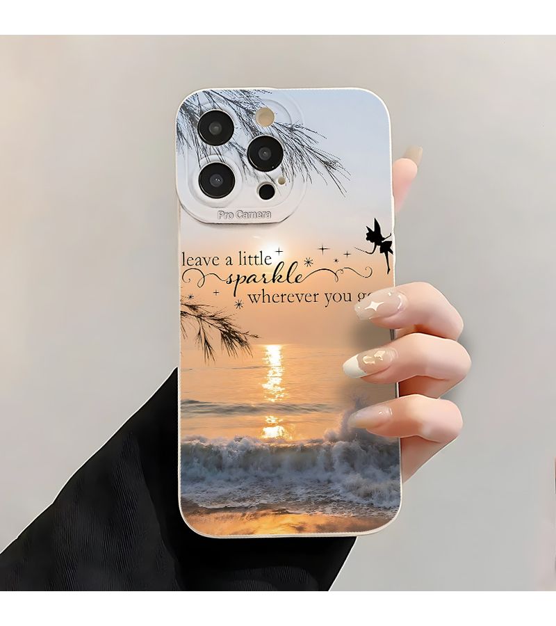 غطاء هاتف مات لون عاجي أبيض بتصميم شاطئ الغروب طباعة بالأشعة فوق البنفسجية حماية 360 درجة لأيفون 15 - Image 3