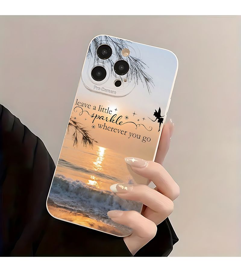 غطاء هاتف مات لون عاجي أبيض بتصميم شاطئ الغروب طباعة بالأشعة فوق البنفسجية حماية 360 درجة لأيفون 15 - Image 1