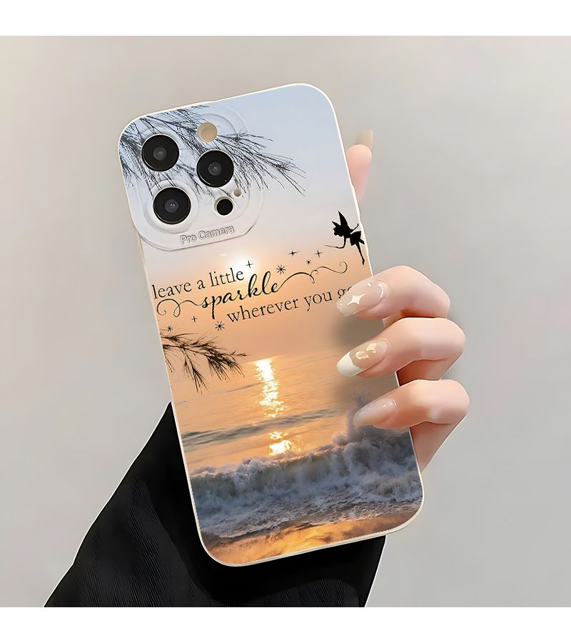 غطاء هاتف مات لون عاجي أبيض بتصميم شاطئ الغروب طباعة بالأشعة فوق البنفسجية حماية 360 درجة لأيفون 15 - Image 2
