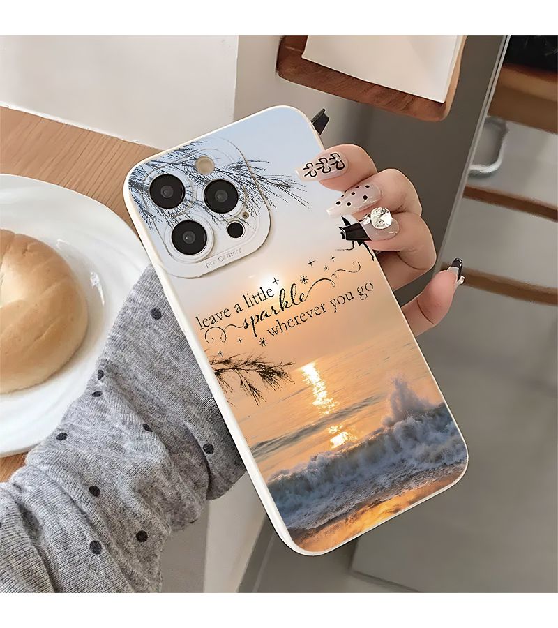 غطاء هاتف مات لون عاجي أبيض بتصميم شاطئ الغروب طباعة بالأشعة فوق البنفسجية حماية 360 درجة لأيفون 15 - Image 5