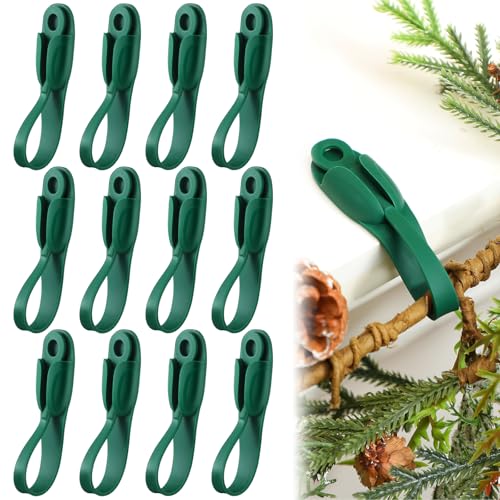 Relaxweex 12 Pcs Christmas Garland Hanger for Mantle No Drill Garland Hangers Hooks Wreath Ties Fireplace Stocking Holder Stretchable Silicone Adhesive Straps for Door Frame Stairways Green