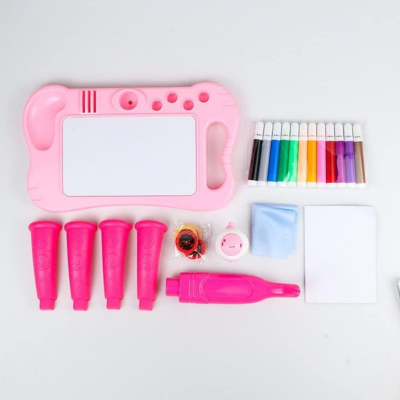 Tarsariya Mart Tarsariya Mart Drawing Projector Painting Desk Table with 4 Patterns 12 Colorful Water Pens with Table Lamp for Better Creativity and Education Pink - Image 3