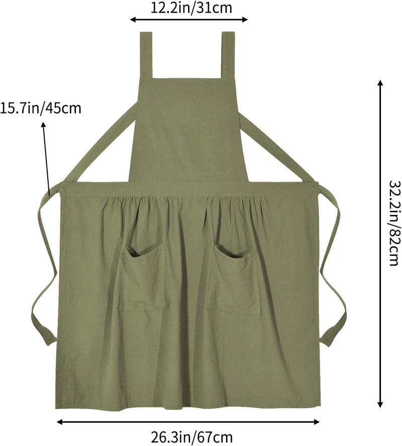 Pinknoke Cotton Linen Pinafore Apron Dress for Women with Pockets Cute Art Chef Aprons for Kitchen Baking Gardening Painting - Image 5