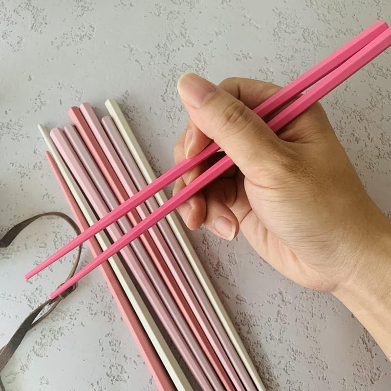 Koolemon 5 Pairs Fiberglass Reusable Chopsticks, Non-Slip, 5 Pairs Set (Pink) - Image 3