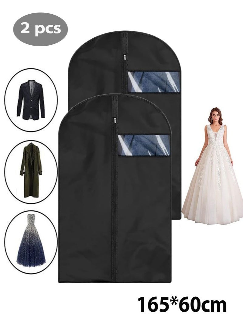 Arabest 2 Pcs Long Garment Bags, Hanging Dress Storage Bags, Suit Protector Covers, Dress Covers Clothes Protecting Bags with Zipper Clear Pocket(165*60cm) - Image 1